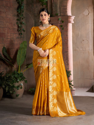 Banarasi soft silk saree with zari weaving work - 54723