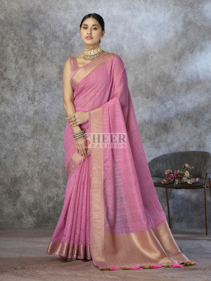 Tissue silk saree with fancy zari weaving lining pallu - 60954