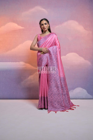 Handloom raw silk saree with contrast weaving work - 35109