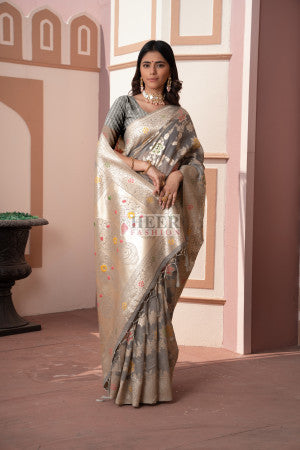 Banarasi cotton silk saree with zari woven work - 39807