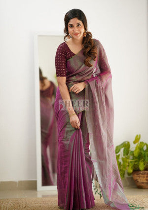 Premium magenta tissue silk saree with embellished look - 48638