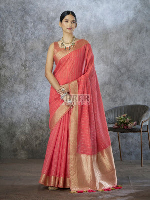 Tissue silk saree with fancy zari weaving border and pallu - 60955