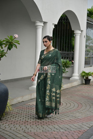 Soft ghicha silk saree with zari weaving work - 58727