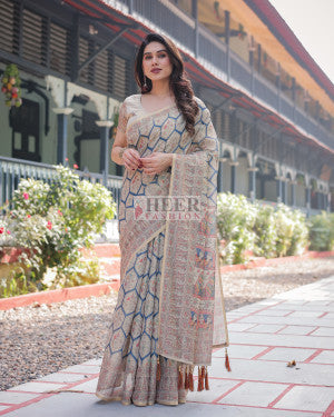 Soft linen cotton saree with kalamkari digital printed work - 45944