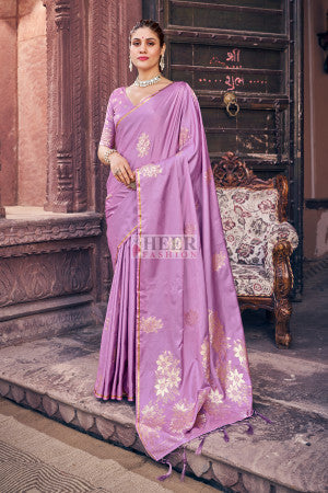 Soft satin silk saree with zari weaving work - 34570