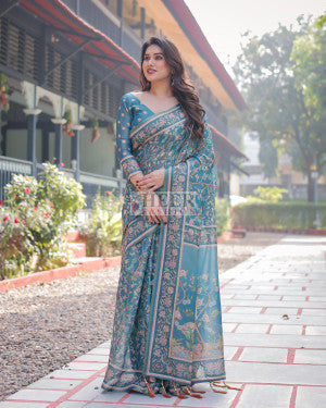 Soft linen cotton saree with kalamkari digital printed work - 45943