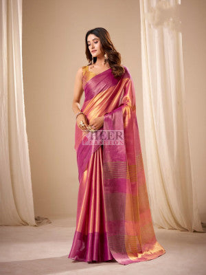 Tissue silk saree with fancy zari weaving lining pallu - 60995
