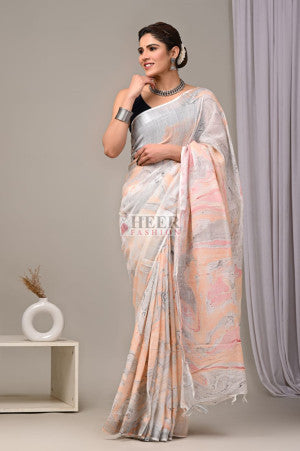 Pure linen cotton saree with kalamkari hand block bagru printed work - 54822