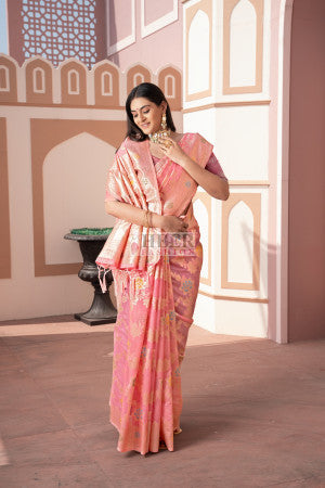 Banarasi cotton silk saree with zari woven work - 39809