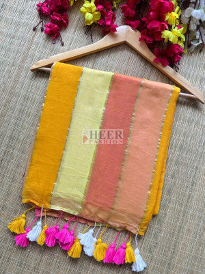 Mul cotton saree with fancy tassel work - 48001