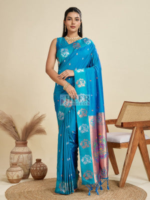 Kanjivaram silk saree with zari weaving butta border & designer rich paithani pallu - 48400