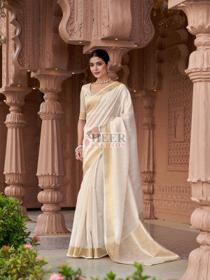 Sequence linen silk saree with zari weaving work - 59003