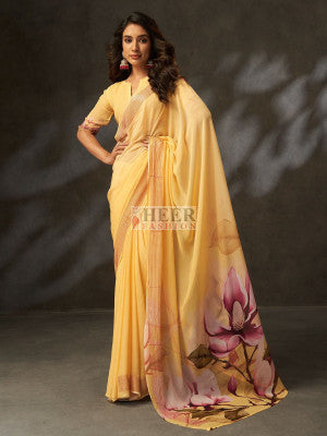 Georgette silk saree with flower digital printed work - 54280