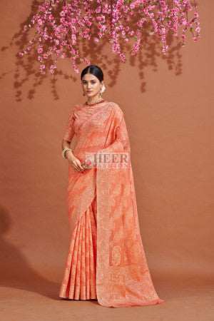 Soft cotton saree with lucknowi work - 17610