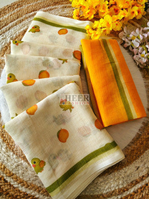 Linen cotton saree with digital printed work - 50536