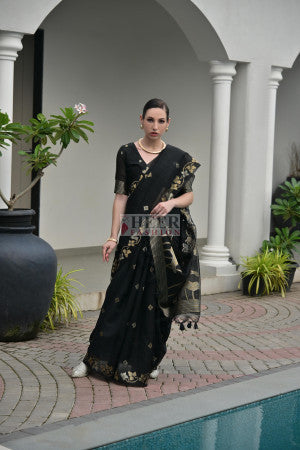 Soft ghicha silk saree with zari weaving work - 58726
