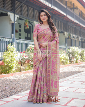 Soft linen cotton saree with kalamkari digital printed work - 45945