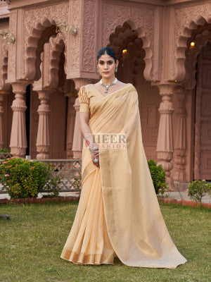 Sequence linen silk saree with zari weaving work - 59005