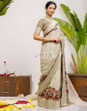 Dola silk saree with digital printed work - 55215