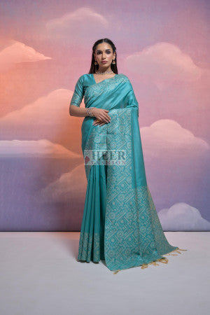 Handloom raw silk saree with contrast weaving work - 35107