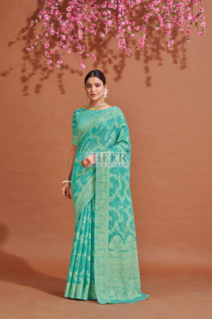 Soft cotton saree with lucknowi work - 17601