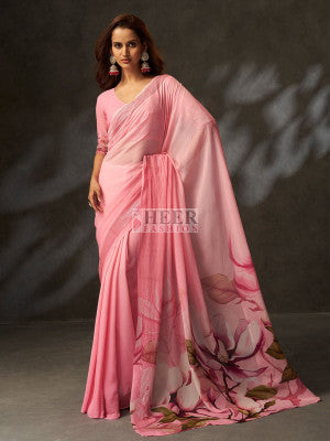 Georgette silk saree with flower digital printed work - 54276