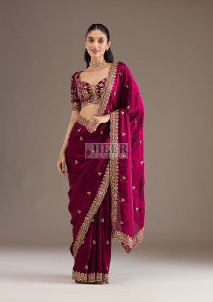 Premium fandy satin silk saree with heavy embroidery sequence work - 58022