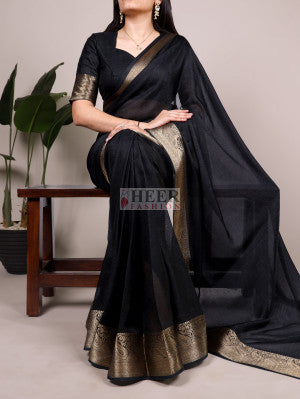 Soft mass mello silk saree with printed work and zari weaving border - 52834