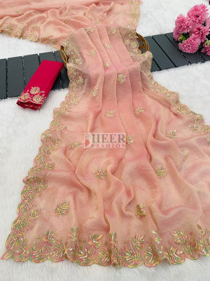 Fancy chiffon silk saree with embroidery and sequence work - 58205
