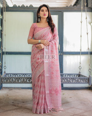 Digital printed linen cotton saree - 44824