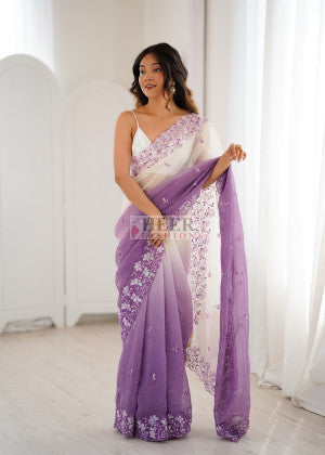Fancy crunchy silk saree with sequence work arco border - 61302