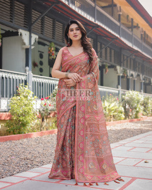 Soft linen cotton saree with kalamkari digital printed work - 45949