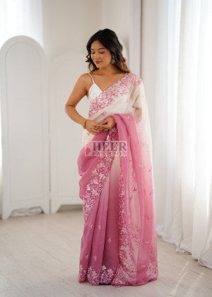 Fancy crunchy silk saree with sequence work arco border - 61303