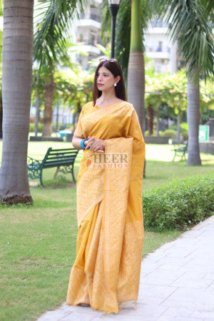 Soft handloom raw silk saree with weaving work - 32964