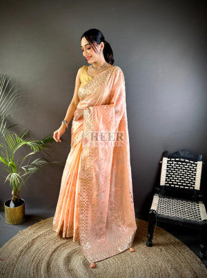 Fancy organza silk saree with embroidery work - 40964