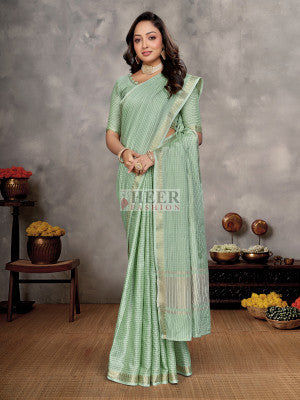Soft linen silk saree with zari weaving work - 41473