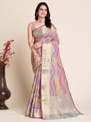 Soft organza silk saree with zari weaving work - 29702