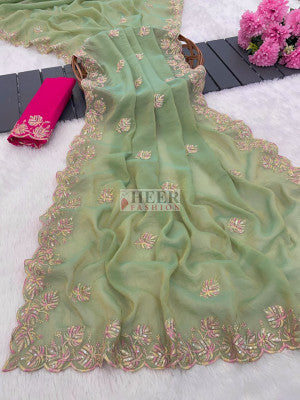 Fancy chiffon silk saree with embroidery and sequence work - 58207