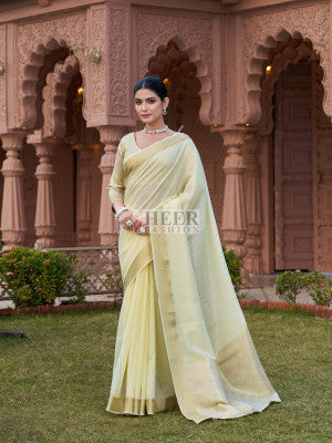 Sequence linen silk saree with zari weaving work - 59006