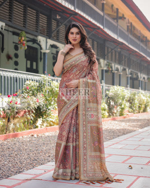 Soft linen cotton saree with kalamkari digital printed work - 45948