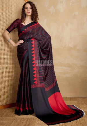 Fancy crepe silk saree with digital ajrakh printed work - 55225