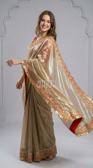 Fancy space silk saree with embroidered sequence lace border - 53266