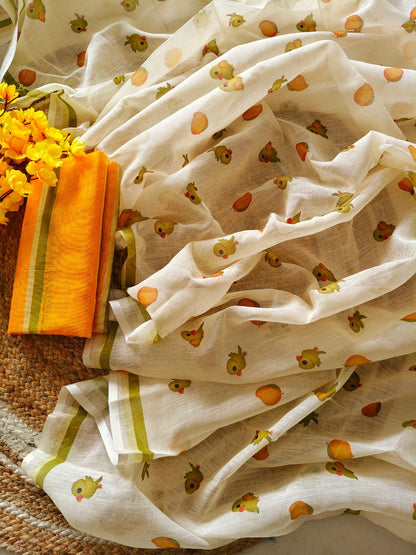 Linen cotton saree with digital printed work - 50536